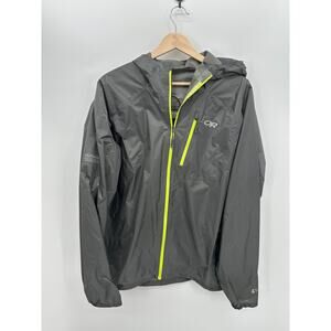 Outdoor Research Mens Helium II Jacket Sz L Gray Hood Rain Pertex Shield Light